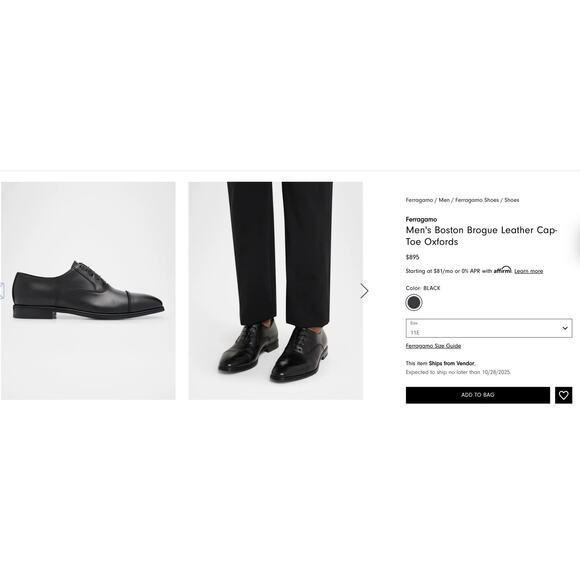 Salvatore Ferragamo “Boston” Nero Oxford Dress Shoes – Size 11E main image 6